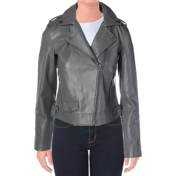 Lucky Brand Vegan Faux Leather Gray Silver Moto Jacket - NWT, Small - Picture 1 of 13